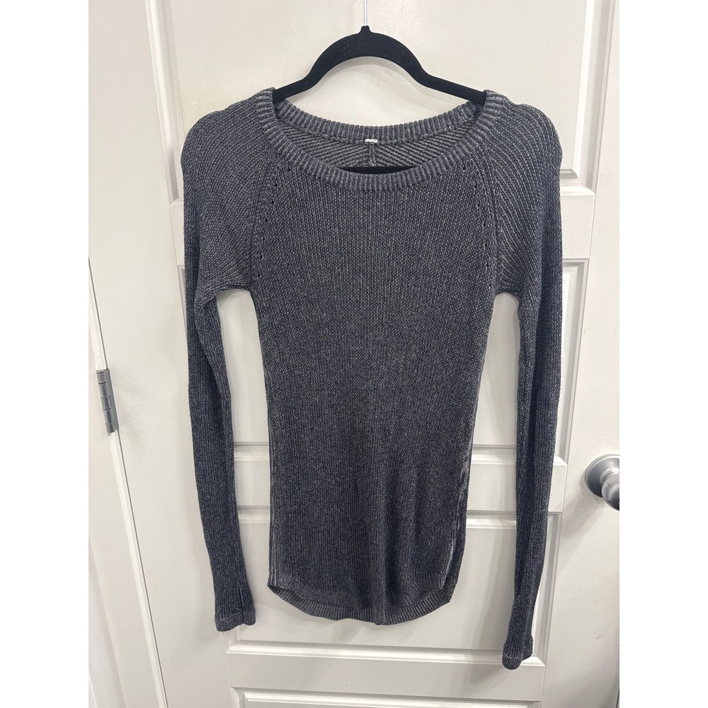 Lululemon Grey Space Dye Knit Long Sleeve Sweater Curved Hem Raglan Top Small